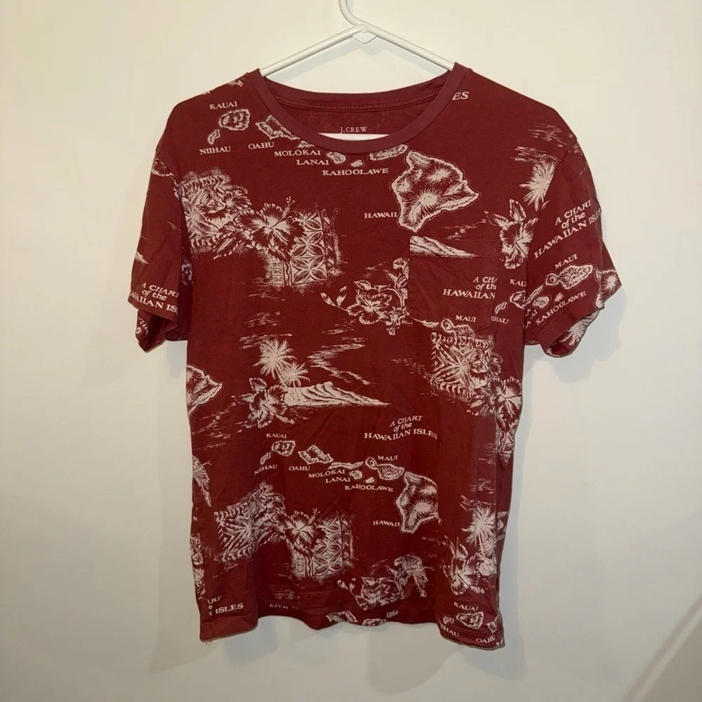 J. Crew Red and White Artistic Short Sleeve Tee